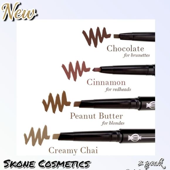 New 2 Pack Skone Cosmetics Eyebrow Brow Wand Pencil Makeup - Chocolate - Picture 4 of 8